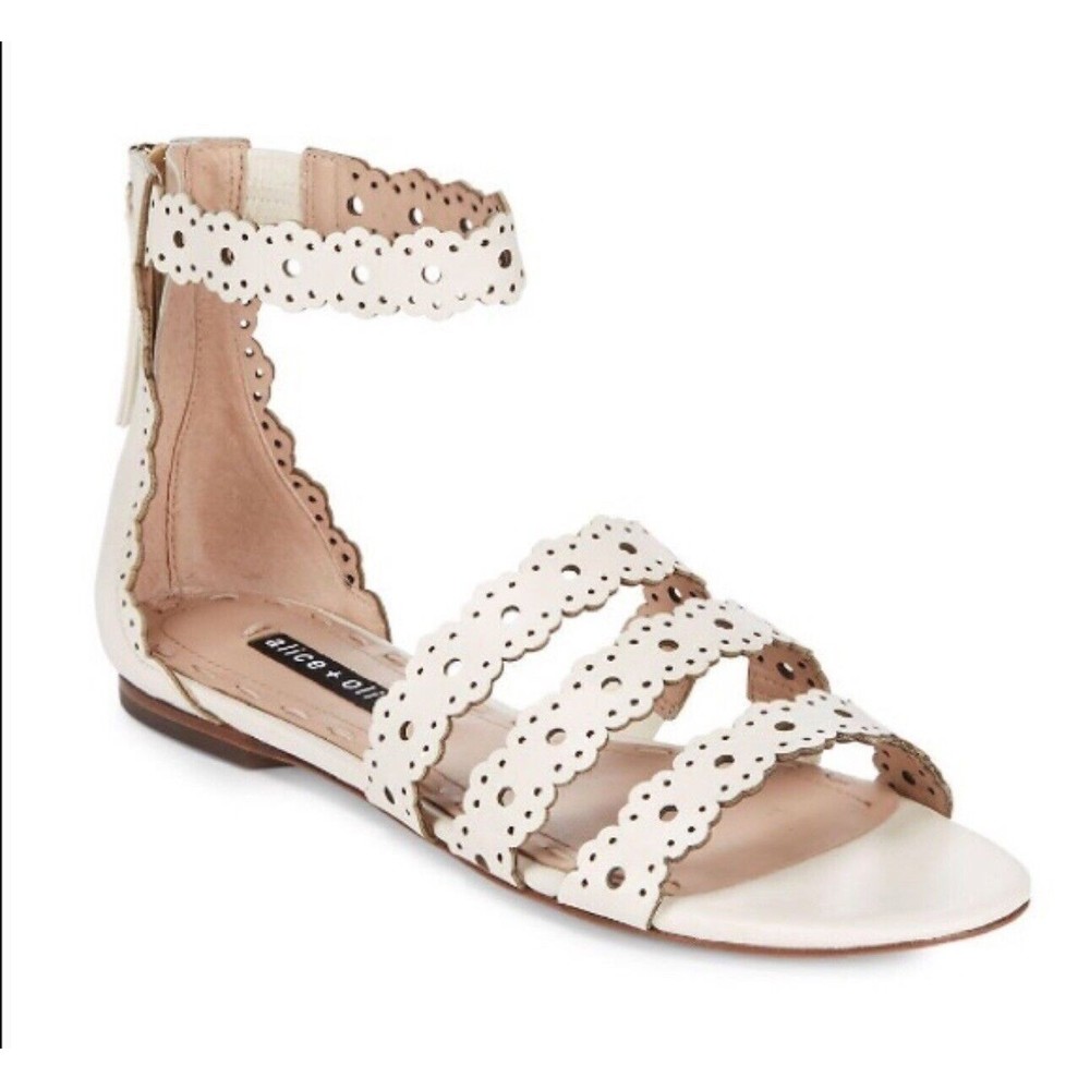 ALICE + OLIVIA Leather Lasercut Accents Gladiator Sandals Size 36 Bone White